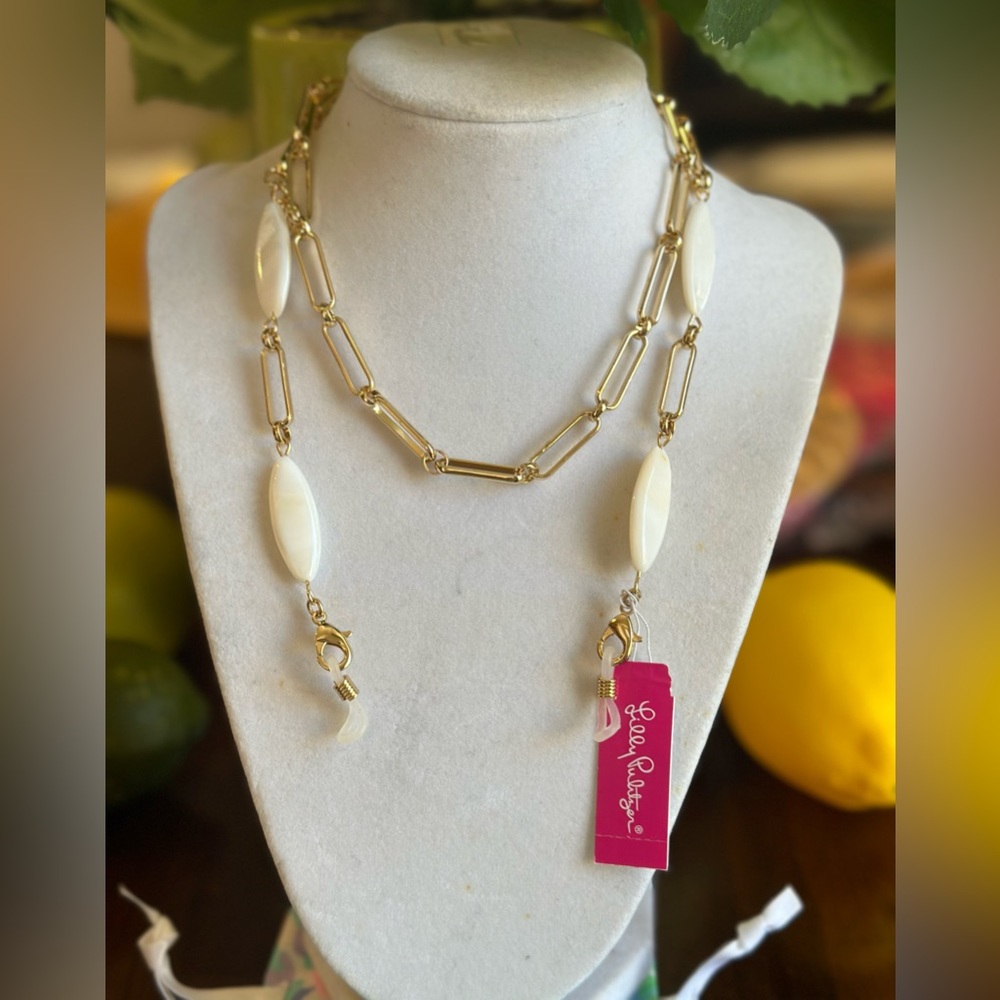 Lilly Pulitzer face‎ mask chain, gold metallic NWT